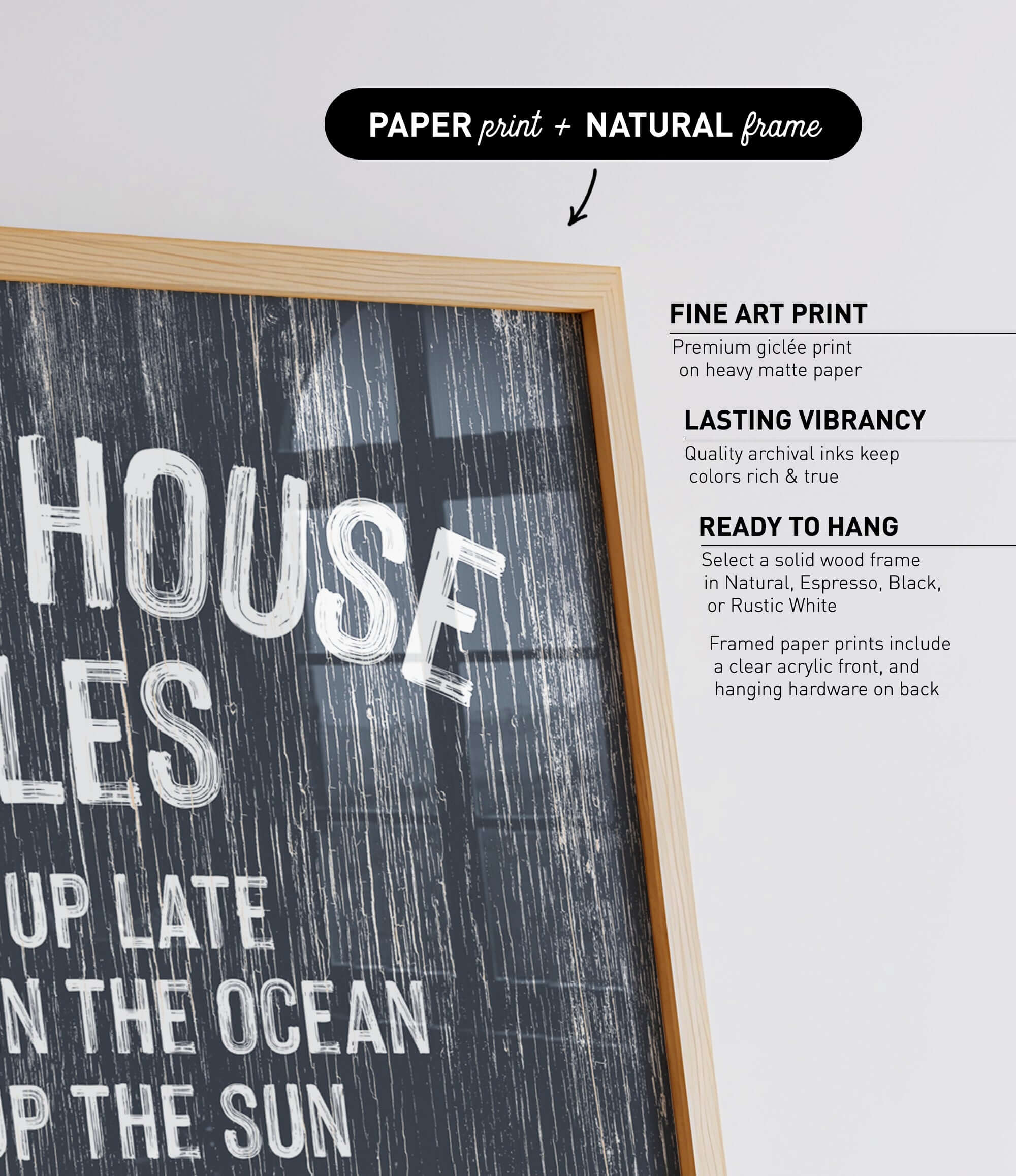 The image is a poster with the phrase "HOUSE IN THE OCEAN UP ON THE SUN" written on it.