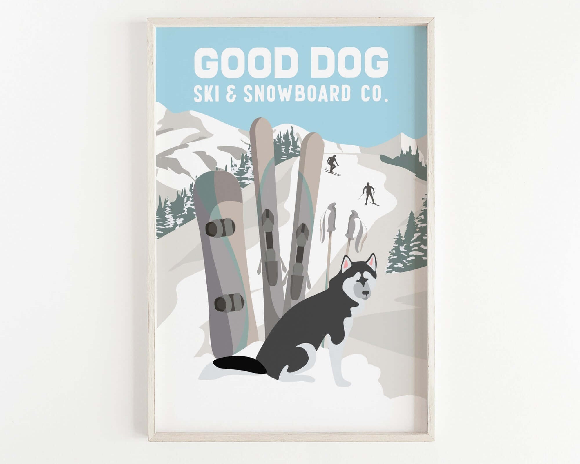 a picture of a dog and skis in the snow
