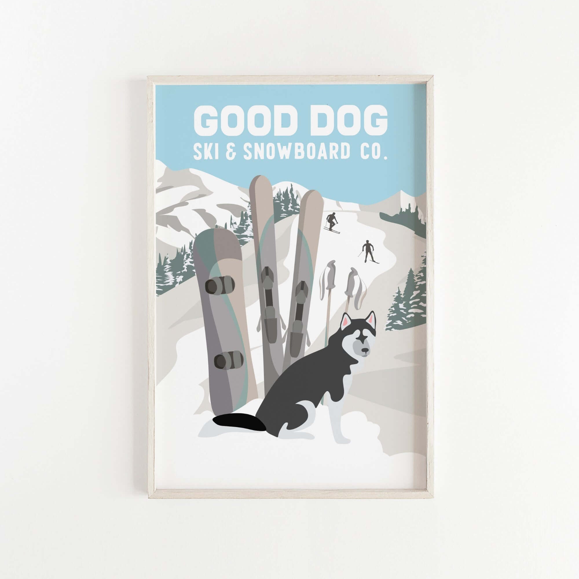 a picture of a dog and skis in the snow