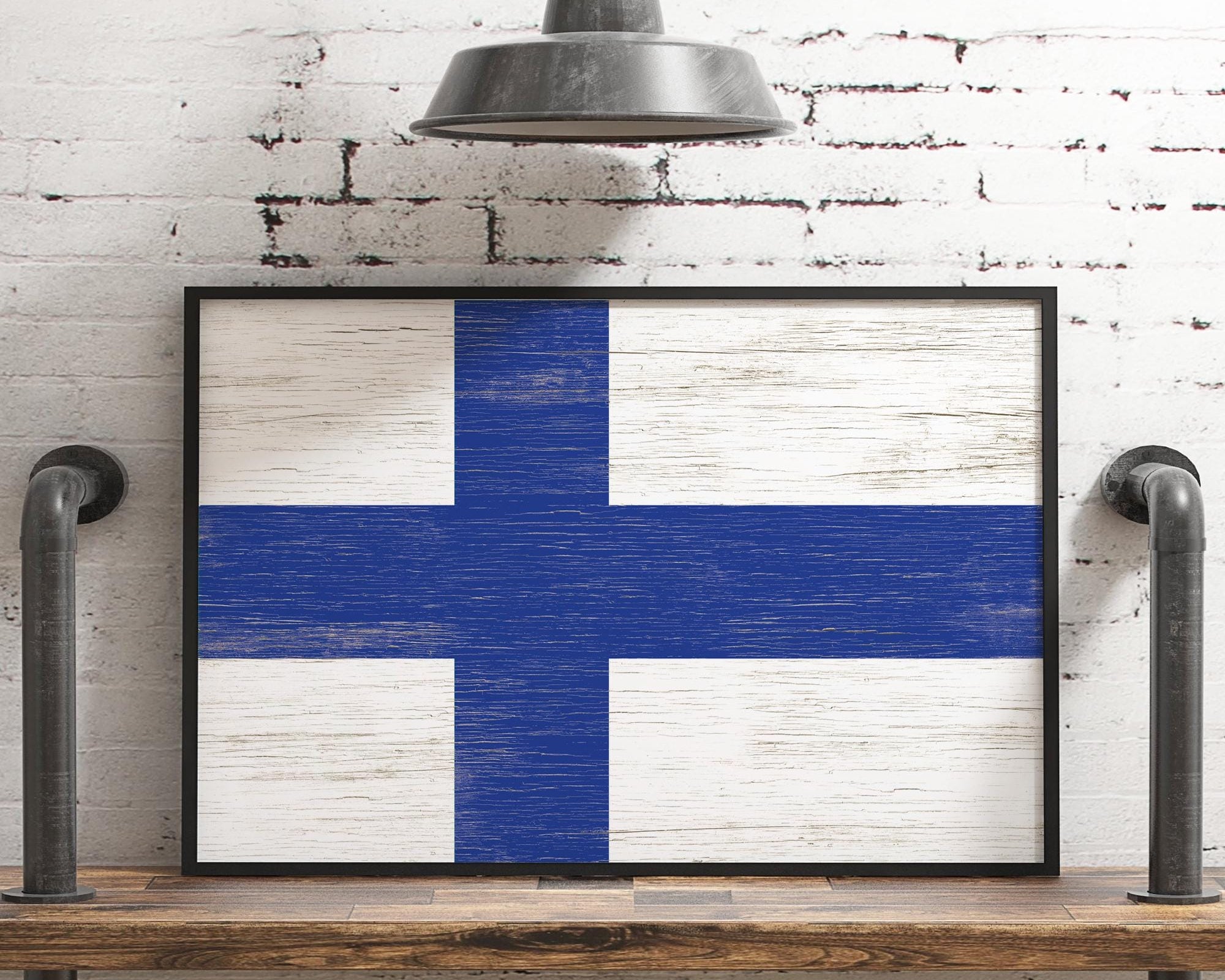 a wooden sign with a blue cross painted on it