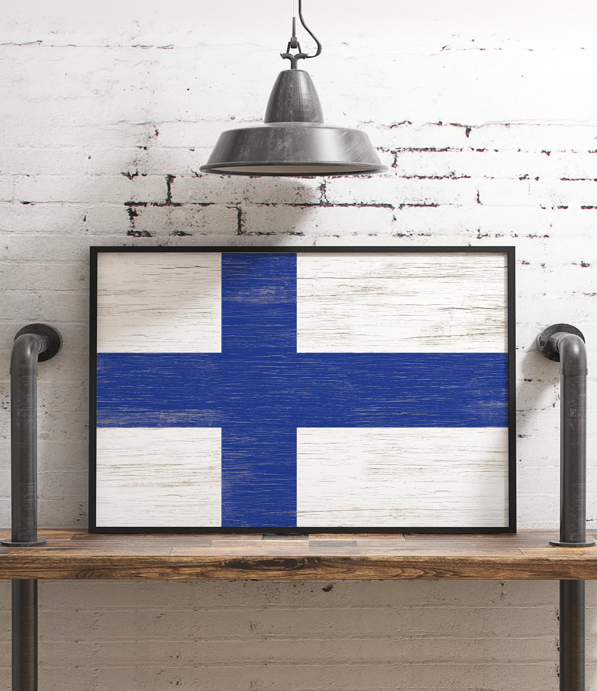 a wooden sign with a blue cross painted on it