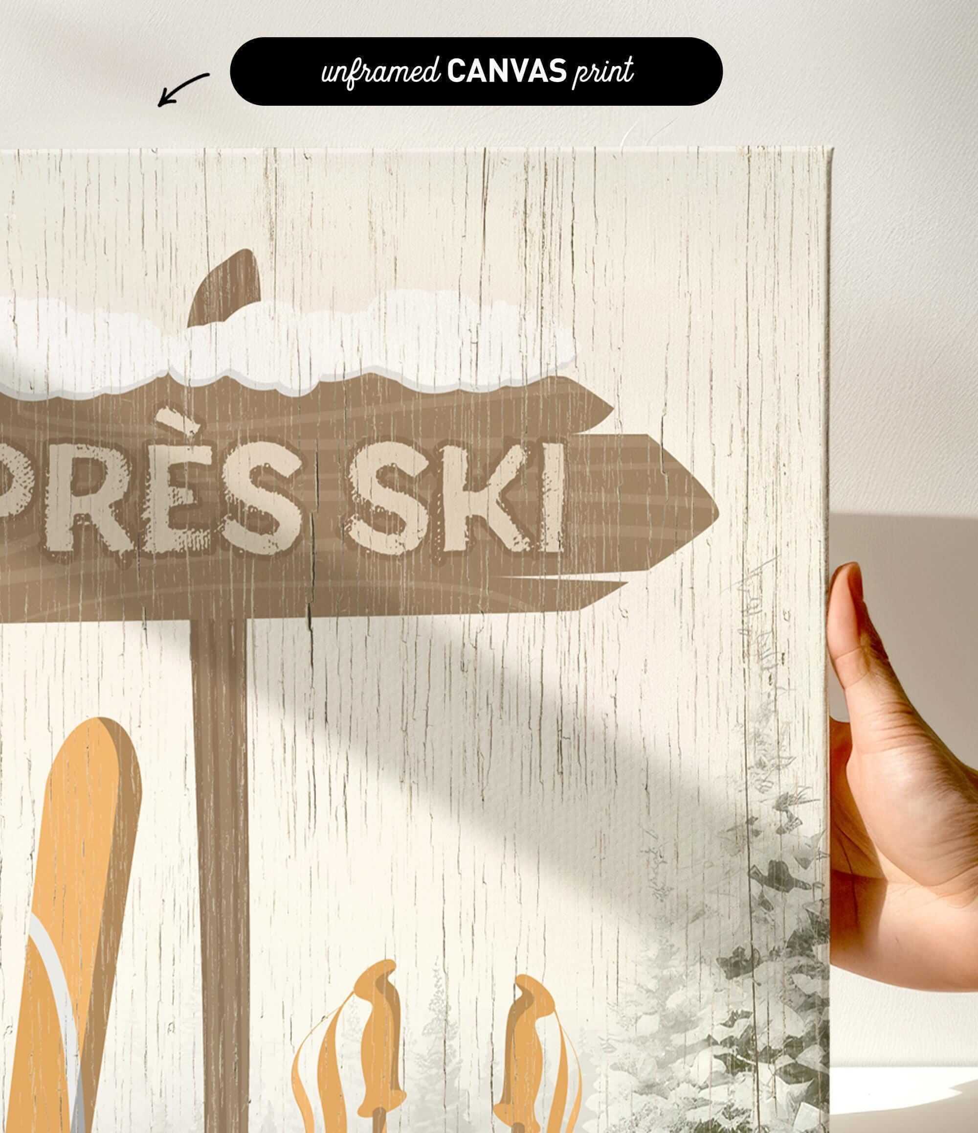 a hand holding up a sign with skis on it