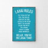 a blue sign that says lanai rules on it