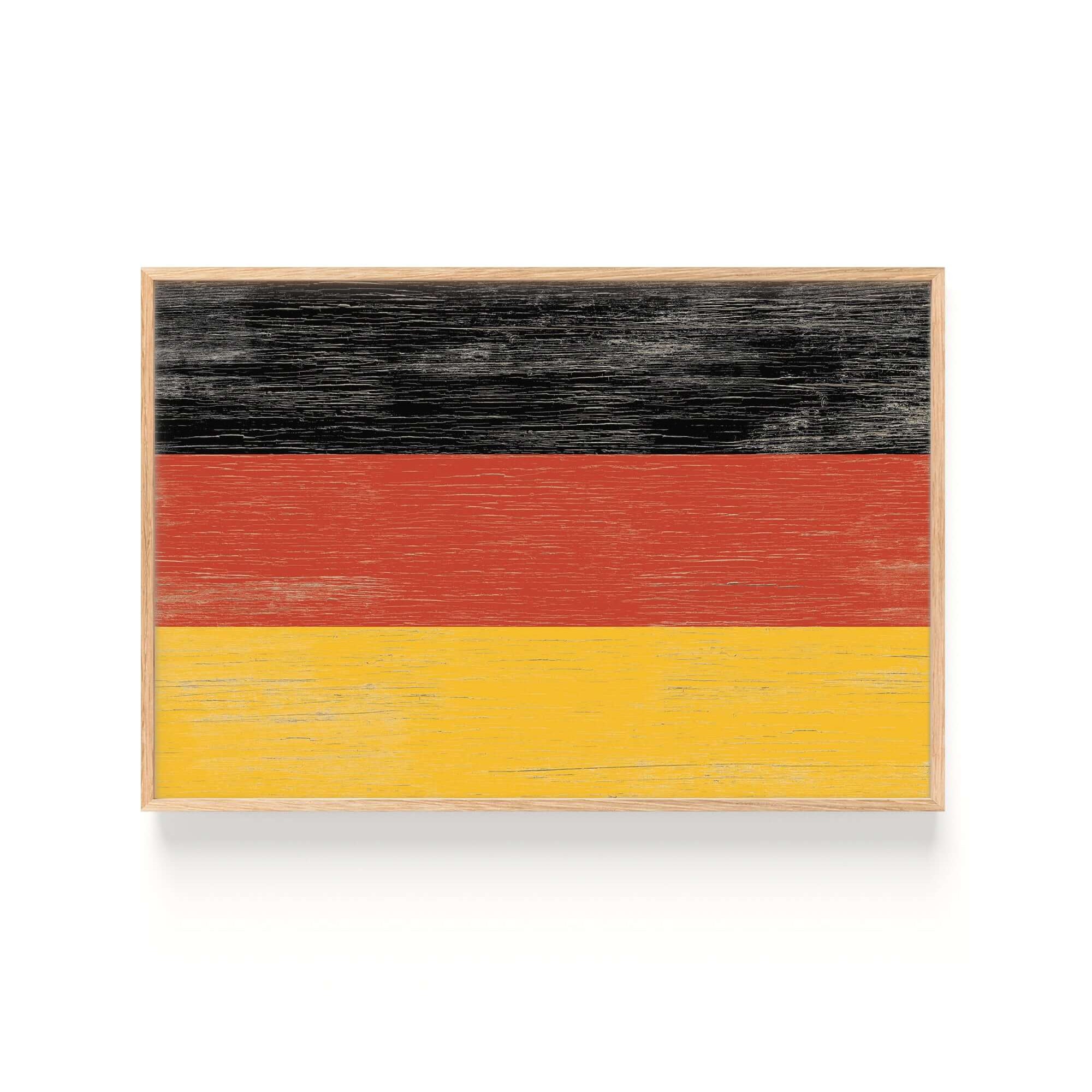 Vintage World Flag Poster, Germany—features black, red, and yellow horizontal stripes in a rustic style, perfect for fans of vintage flag art and distressed flag signs.