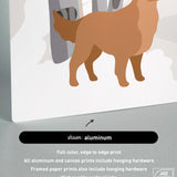 a picture of a dog standing in front of a fence