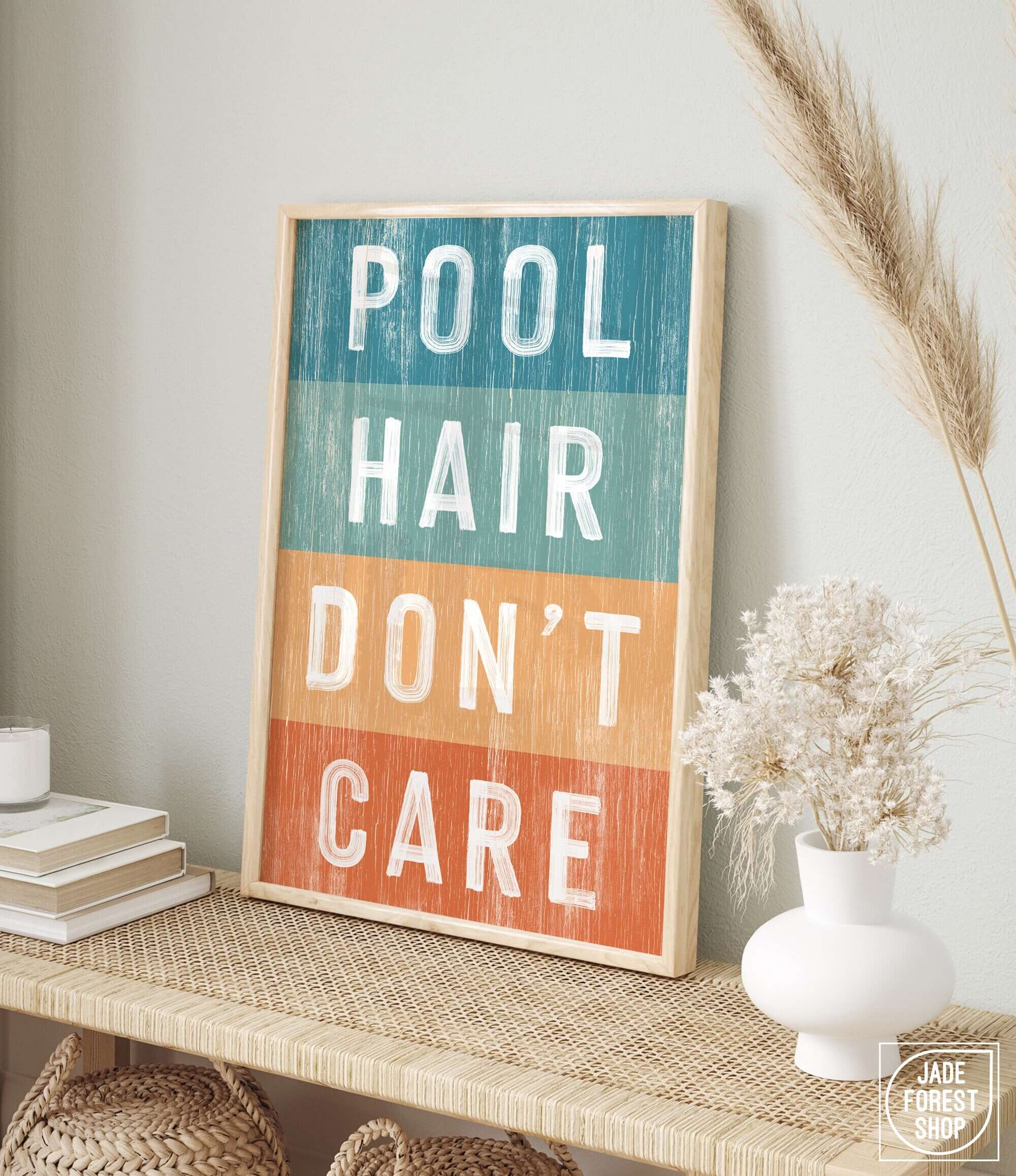 a picture of a sign that says pool hair don't care