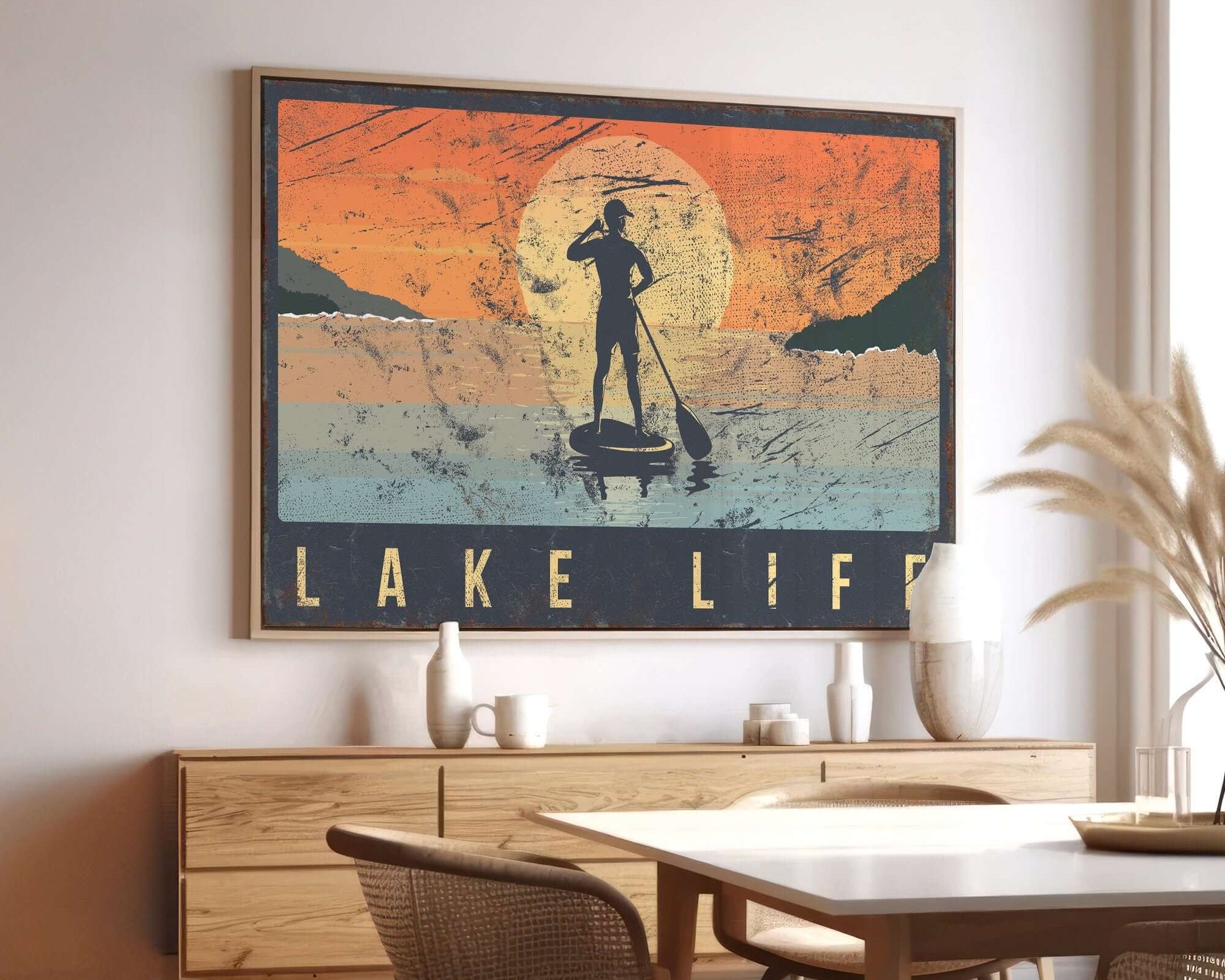a picture of a man standing on a surfboard in a living room