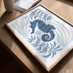 a picture of a sea horse on a table