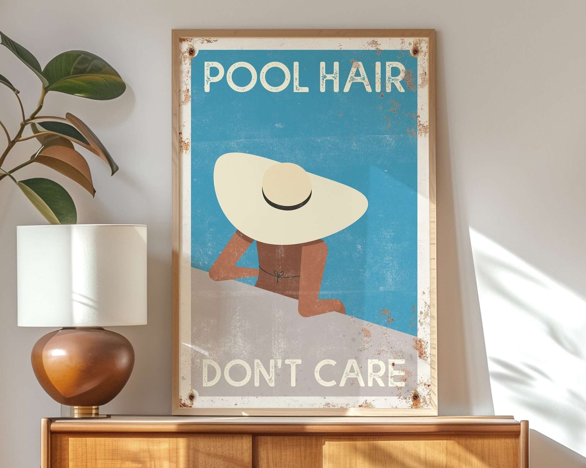 a picture of a poster on a wall above a dresser