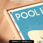 a picture of a pool sign on a wooden table