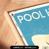 a picture of a pool sign on a wooden table