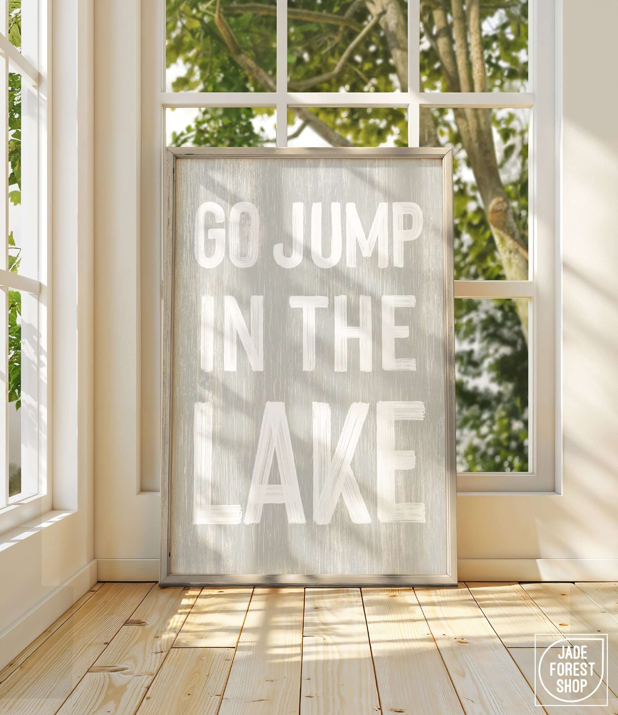 a sign that says go jump in the lake