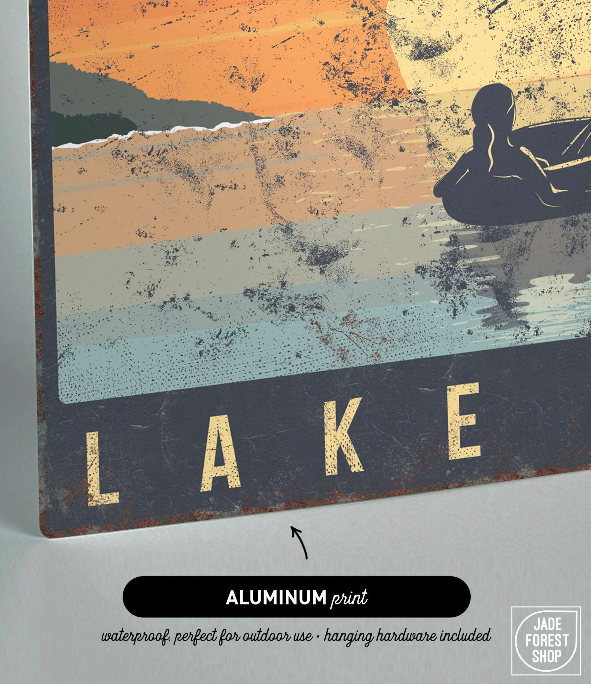 a metal sign that says lake on it