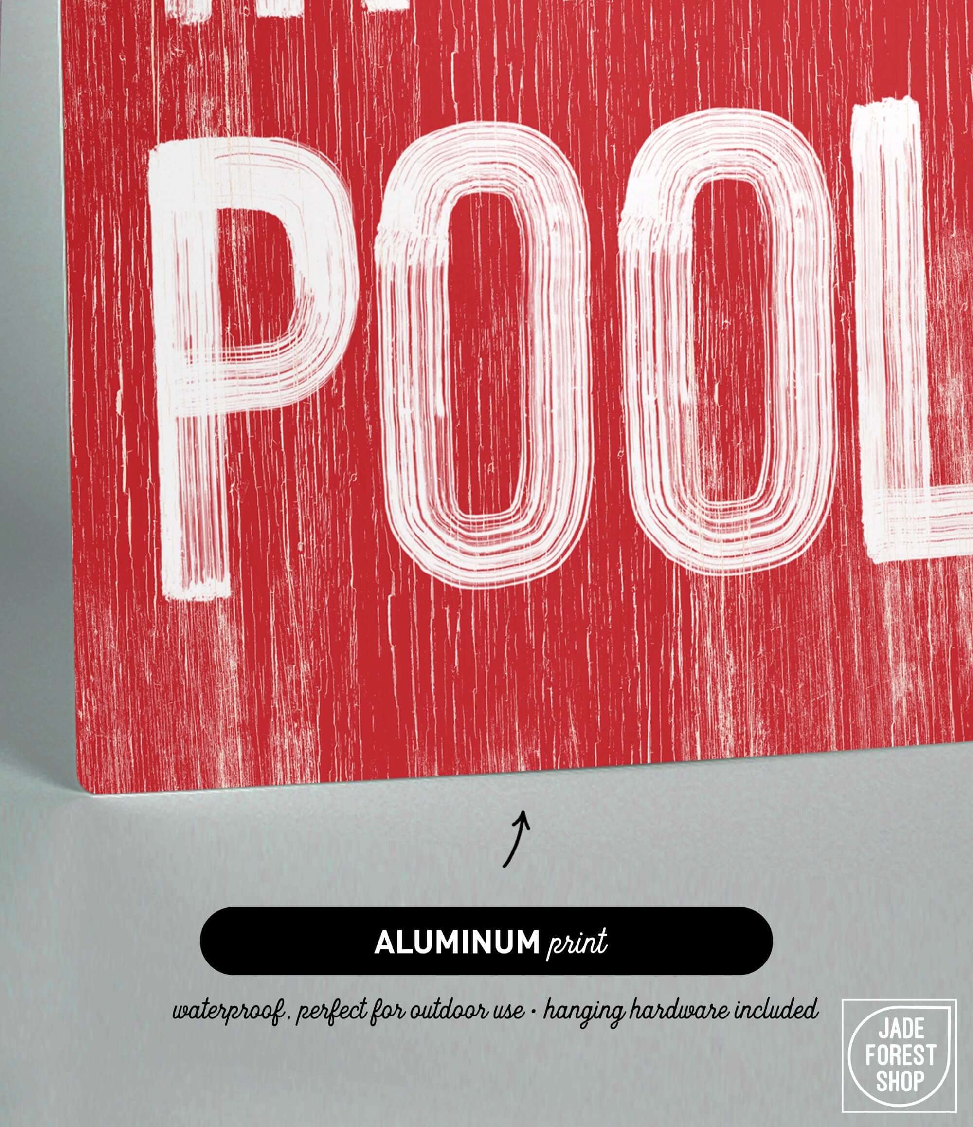 a close up of a red sign with the words pool on it