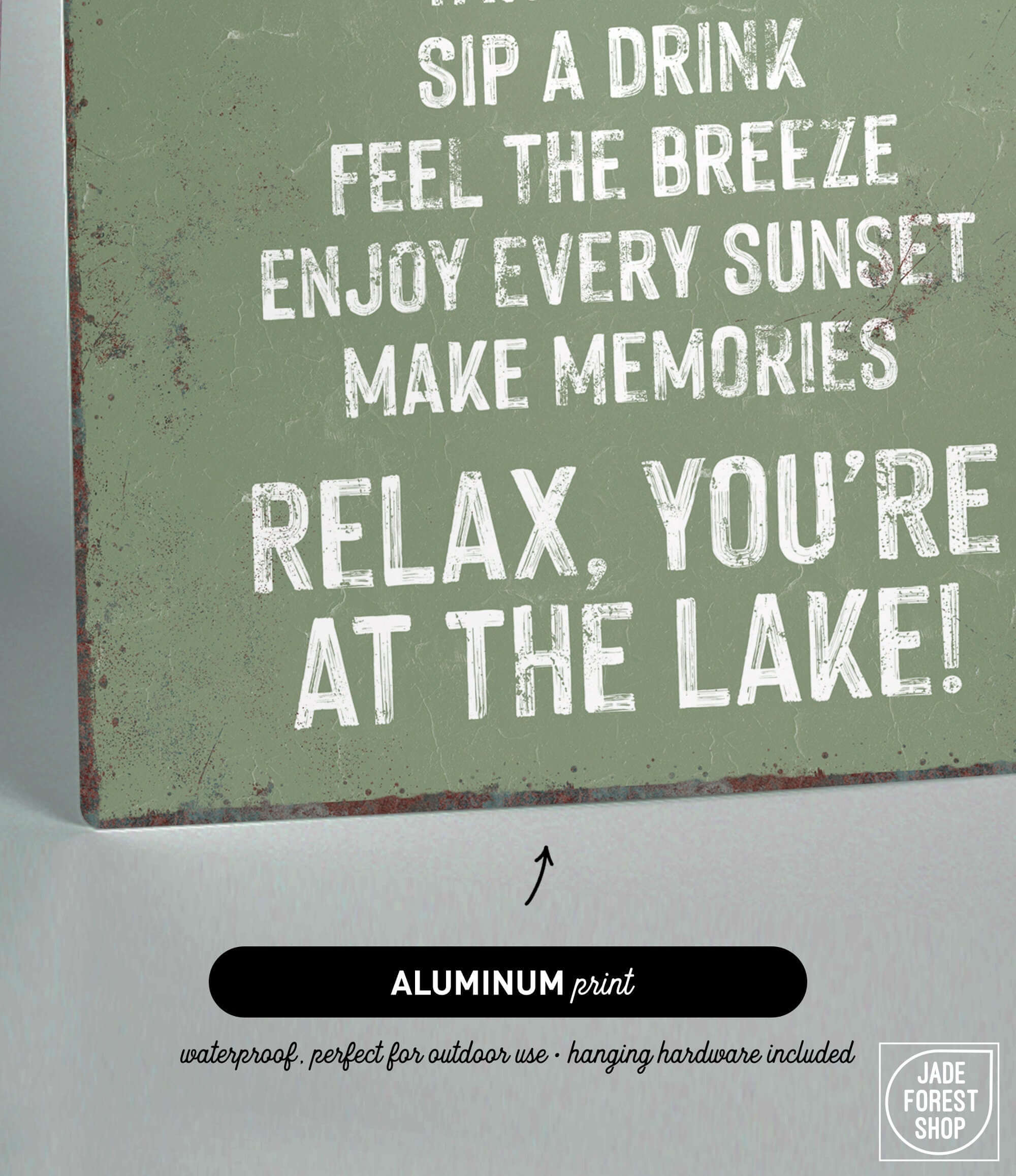 a sign that says relax you're at the lake