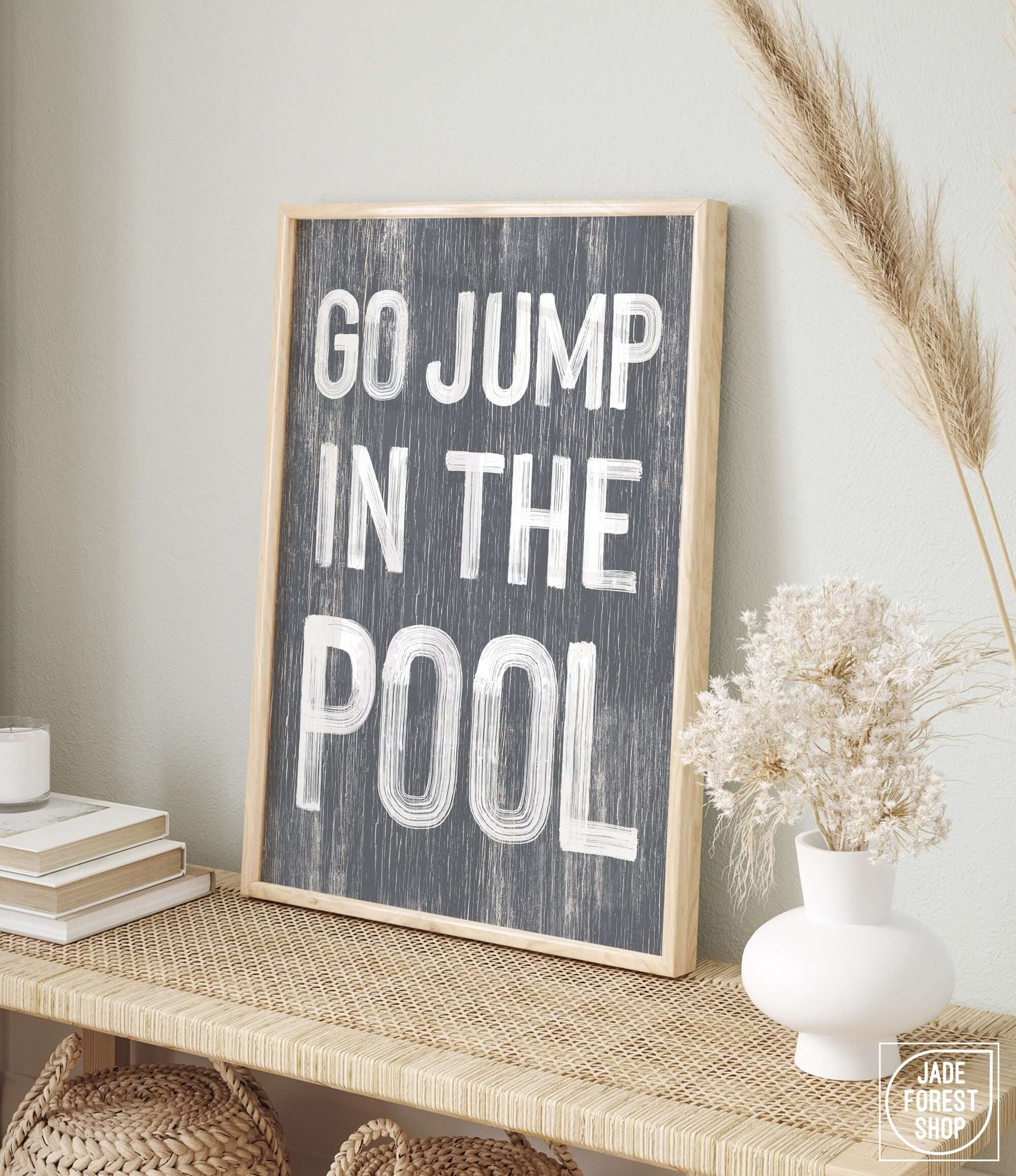 a picture of a sign that says go jump in the pool