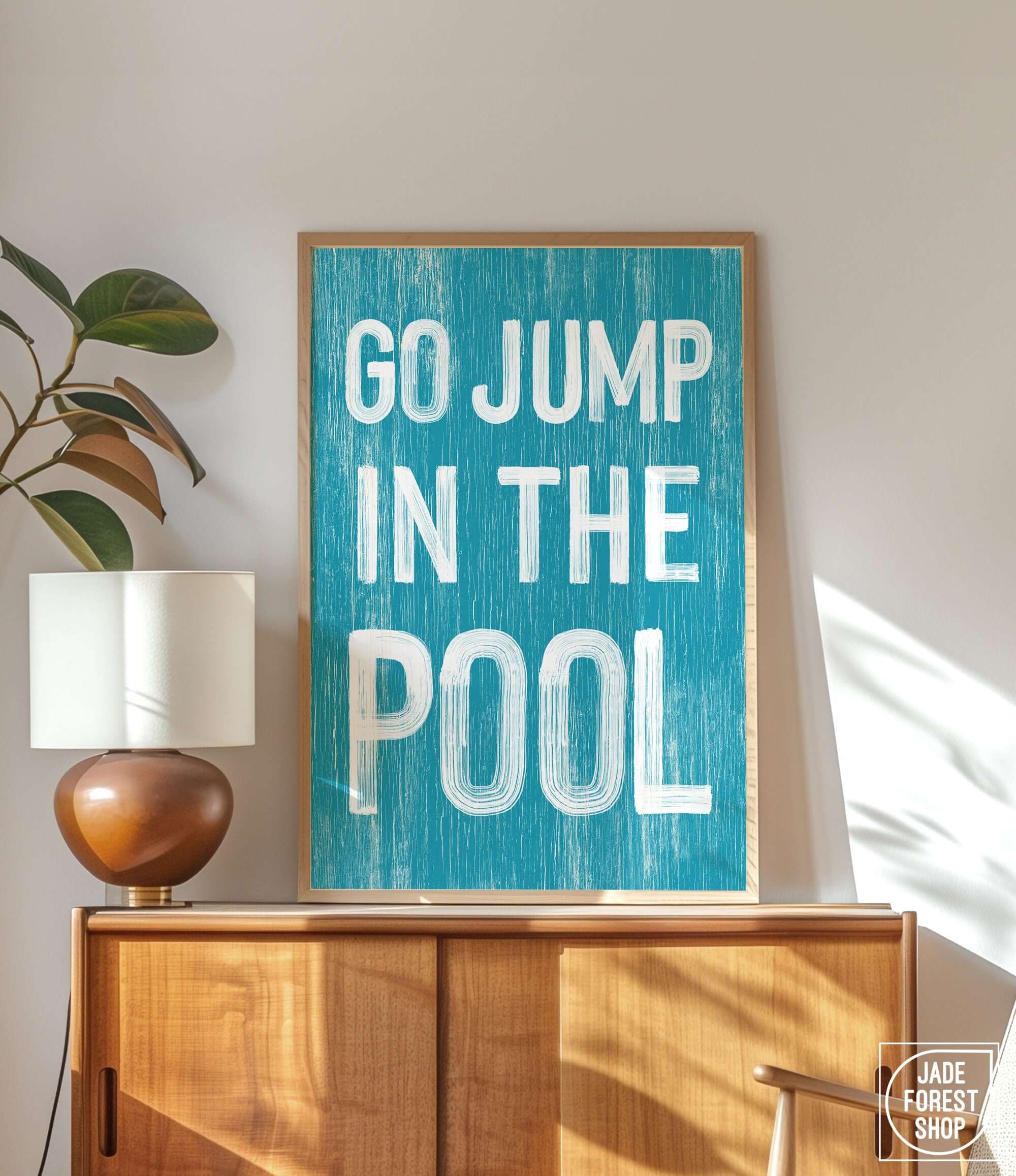 a picture of a sign that says go jump in the pool