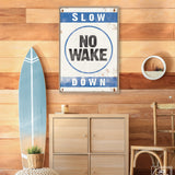 No Wake Sign, Ocean Blue on White