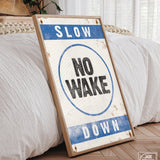 No Wake Sign, Ocean Blue on White