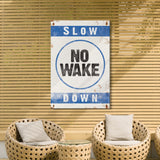 No Wake Sign, Ocean Blue on White