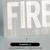 a sign that says fire on a white background