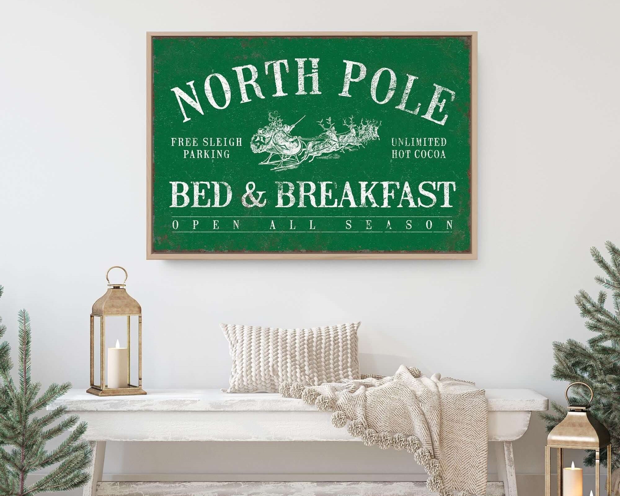 a bed and breakfast sign in a room