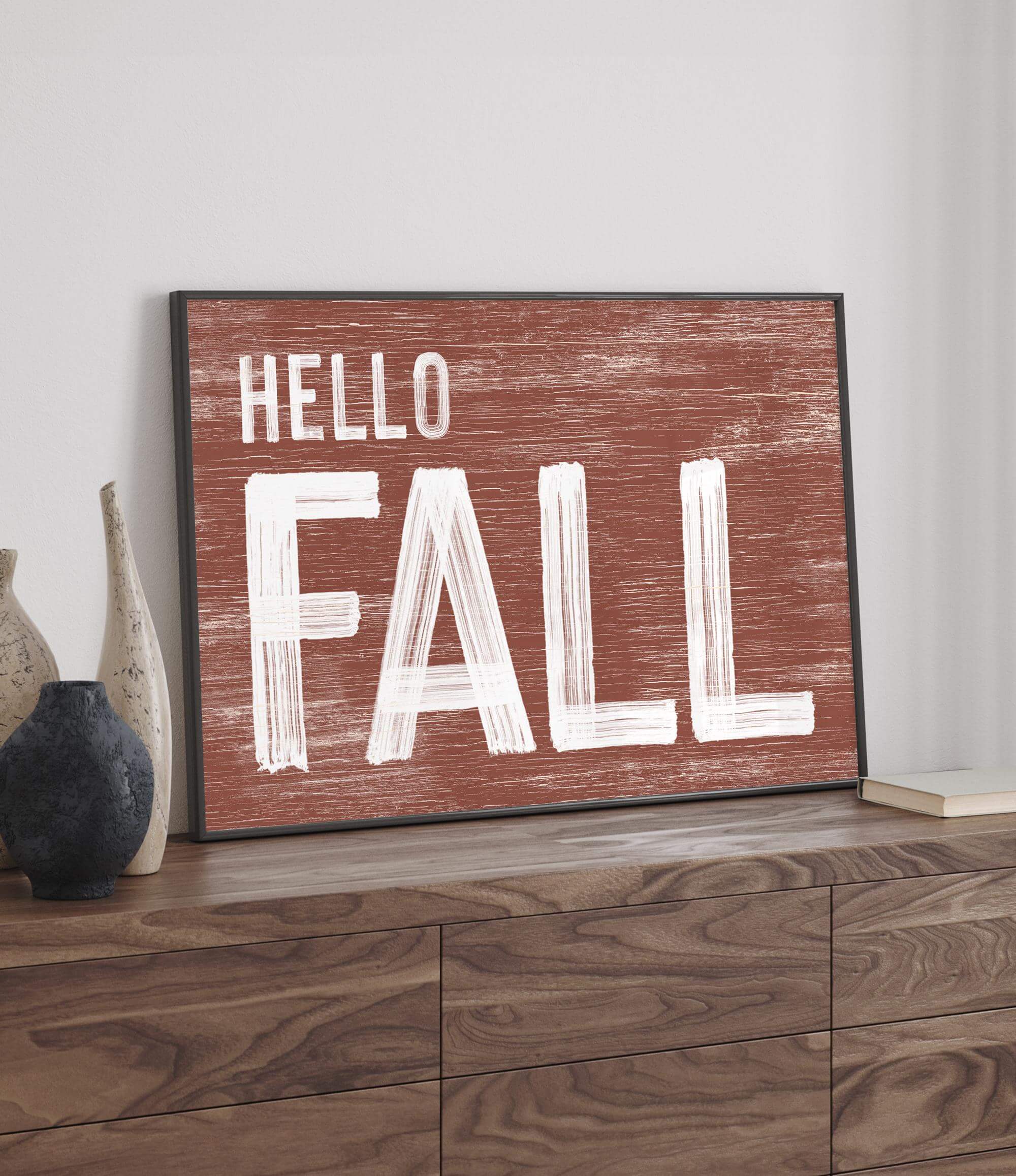 a picture of a wooden sign that says hello fall