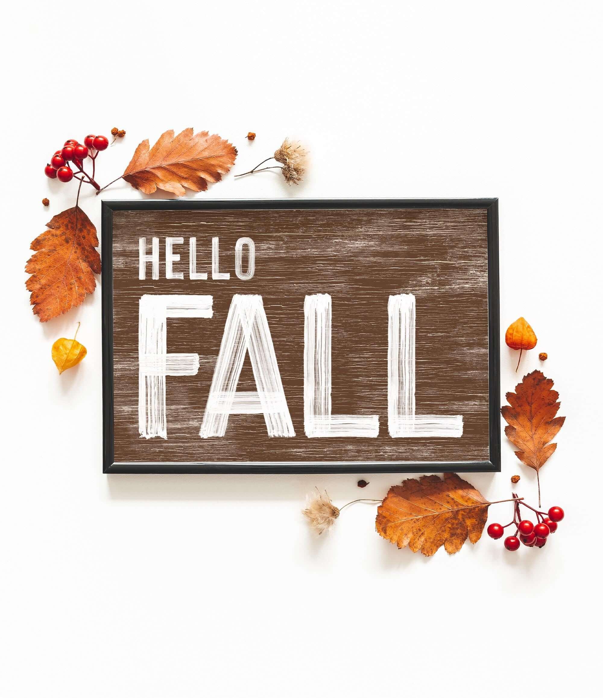 a wooden sign that says hello fall