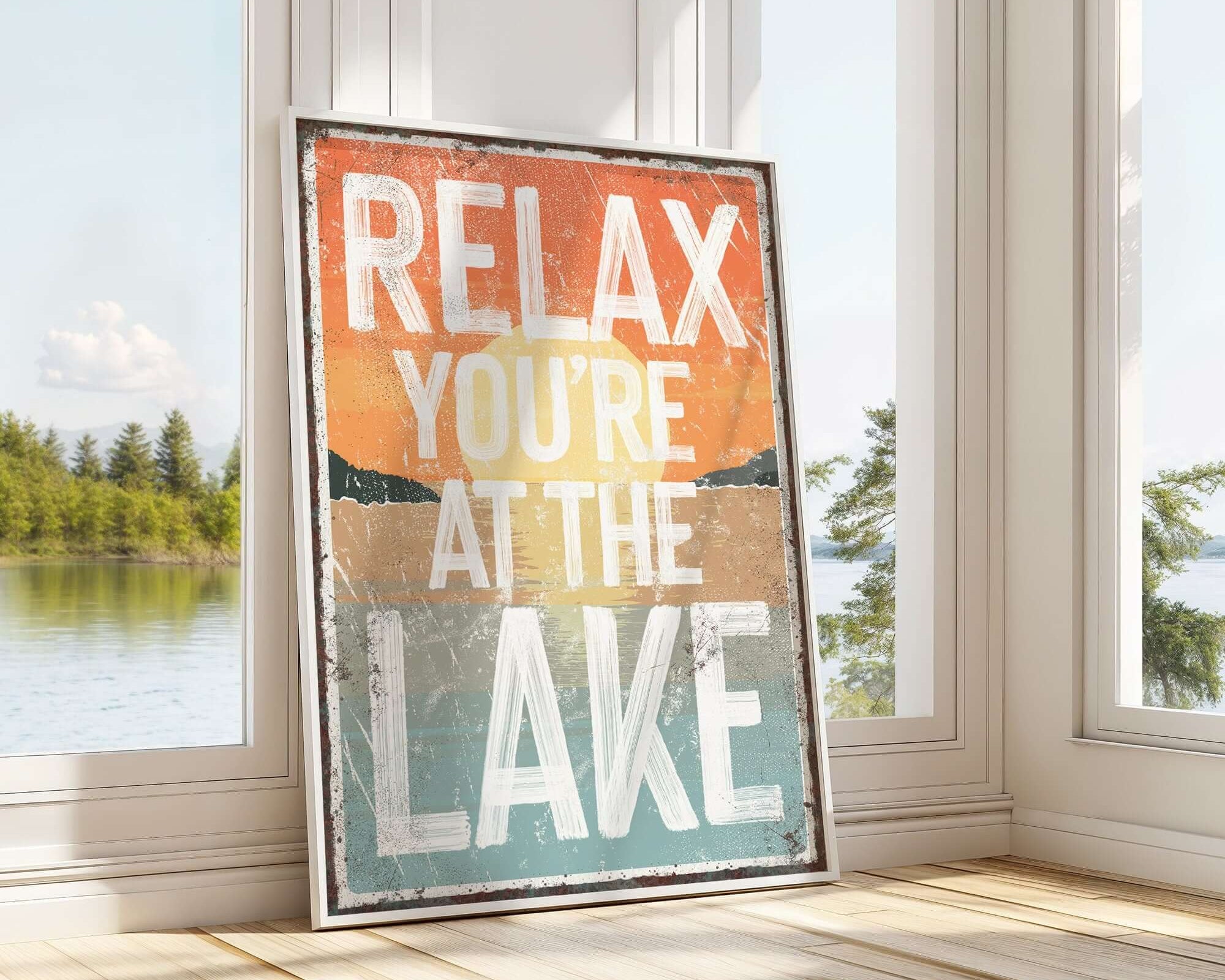 a sign that reads relax you're at the lake