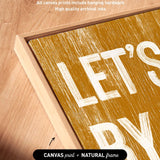 a wooden sign that says let's buy on it