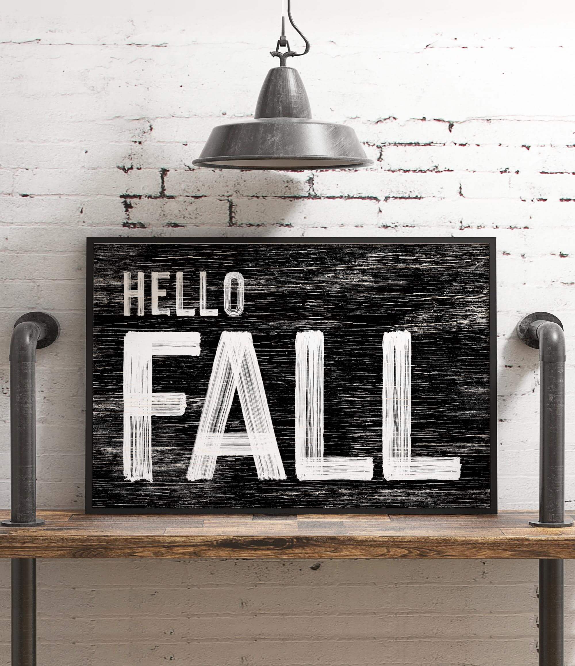 a black and white sign that says hello fall