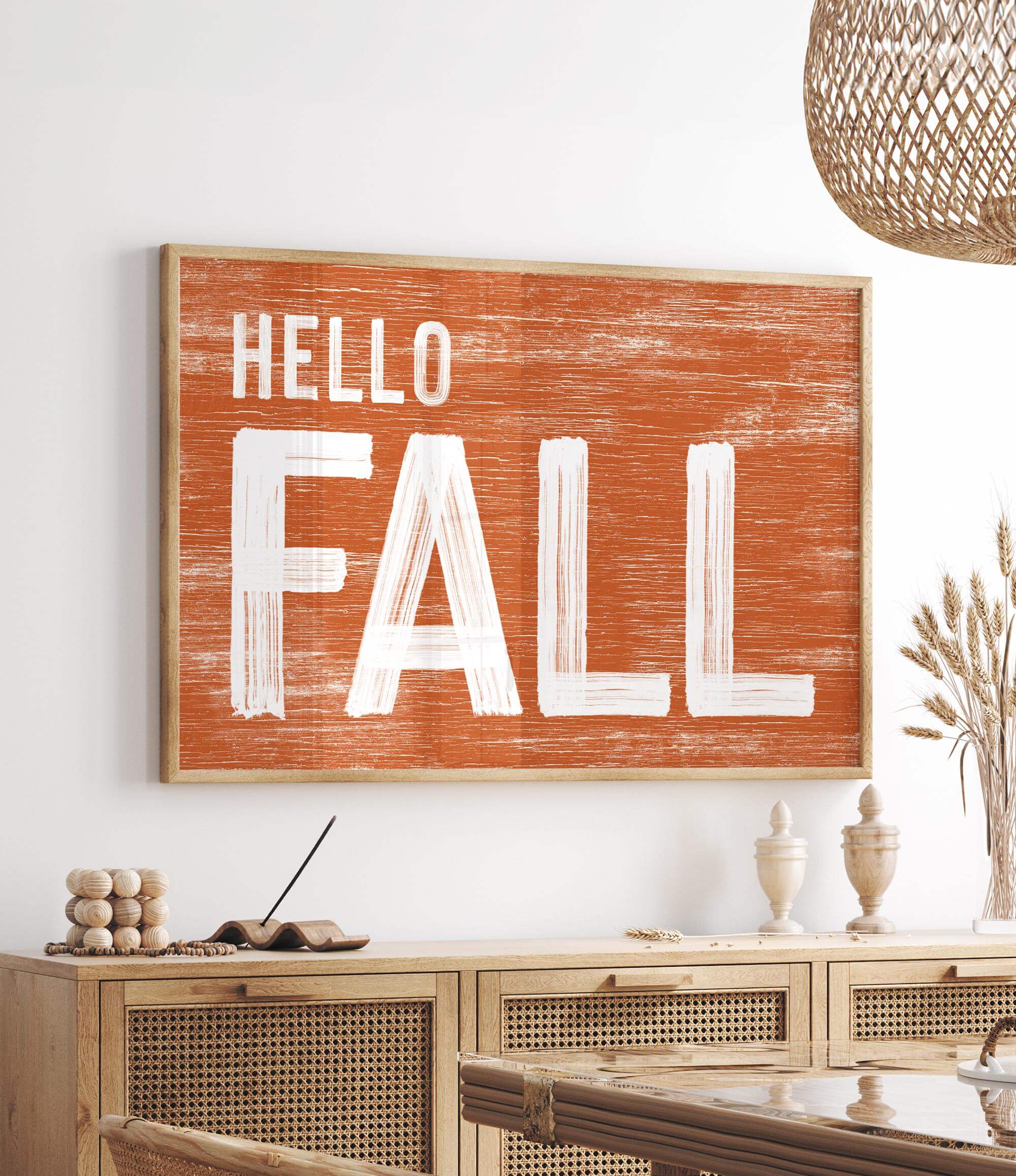 a picture of a wooden sign that says hello fall