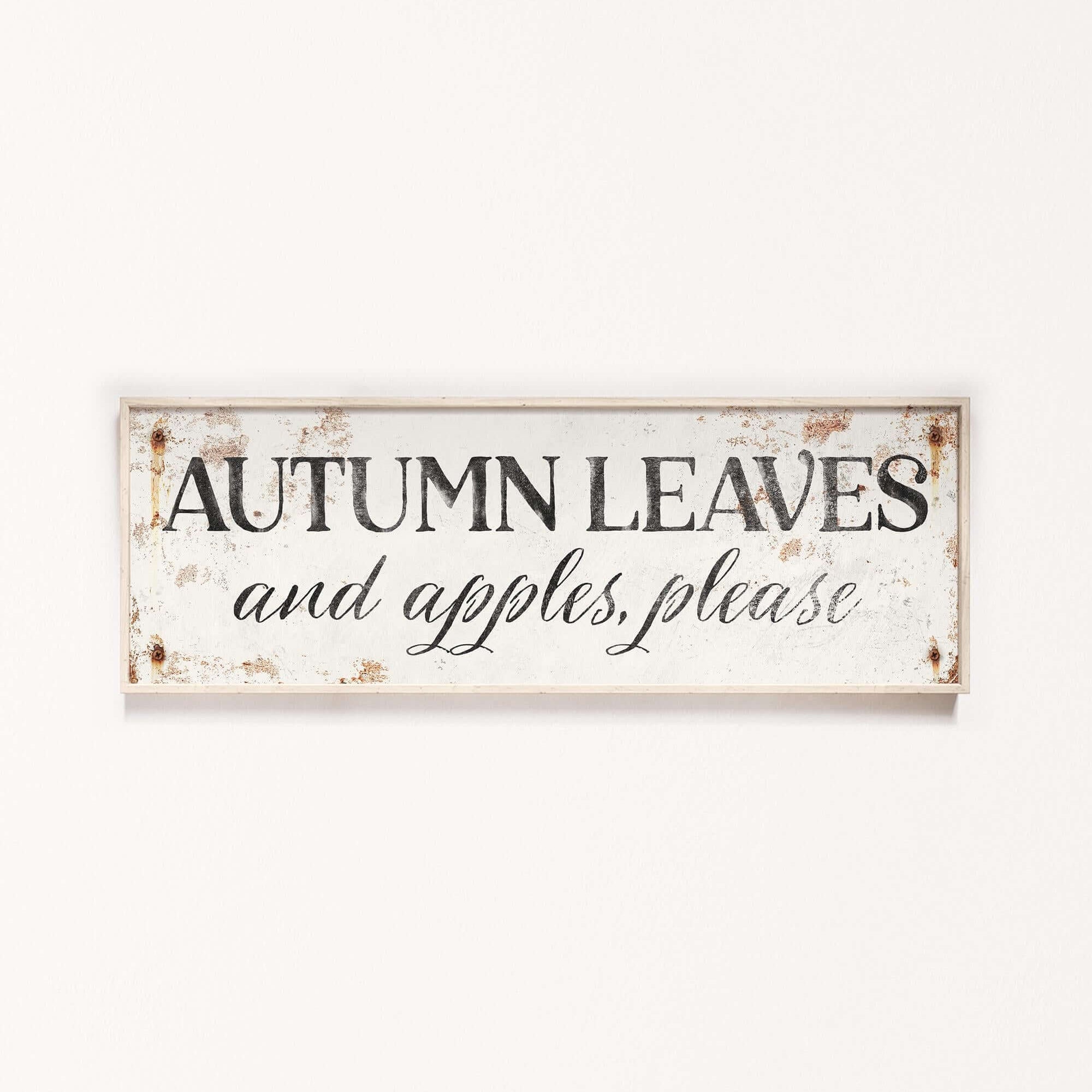 a sign that says autumn leaves and apples please