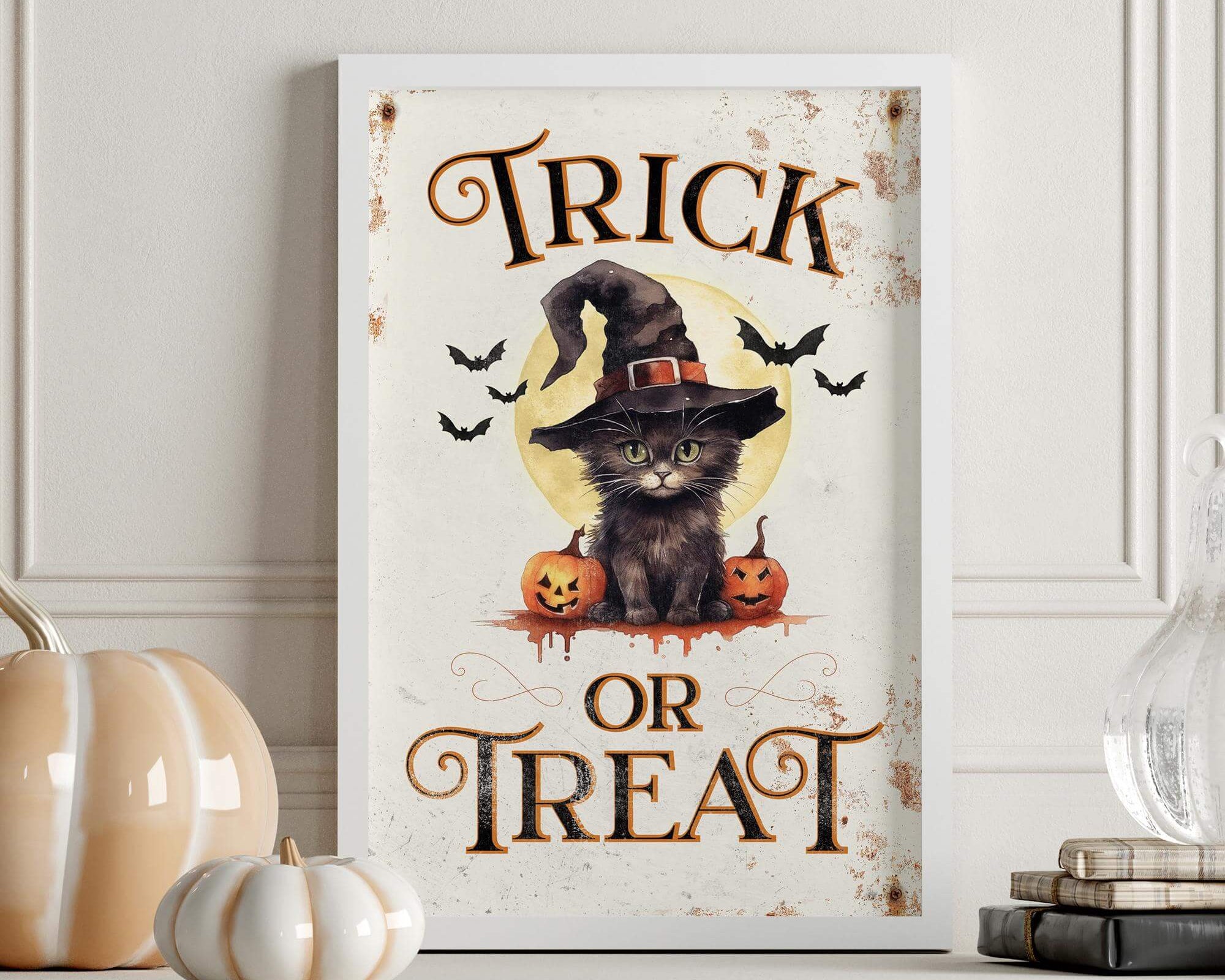 a picture of a cat wearing a witches hat
