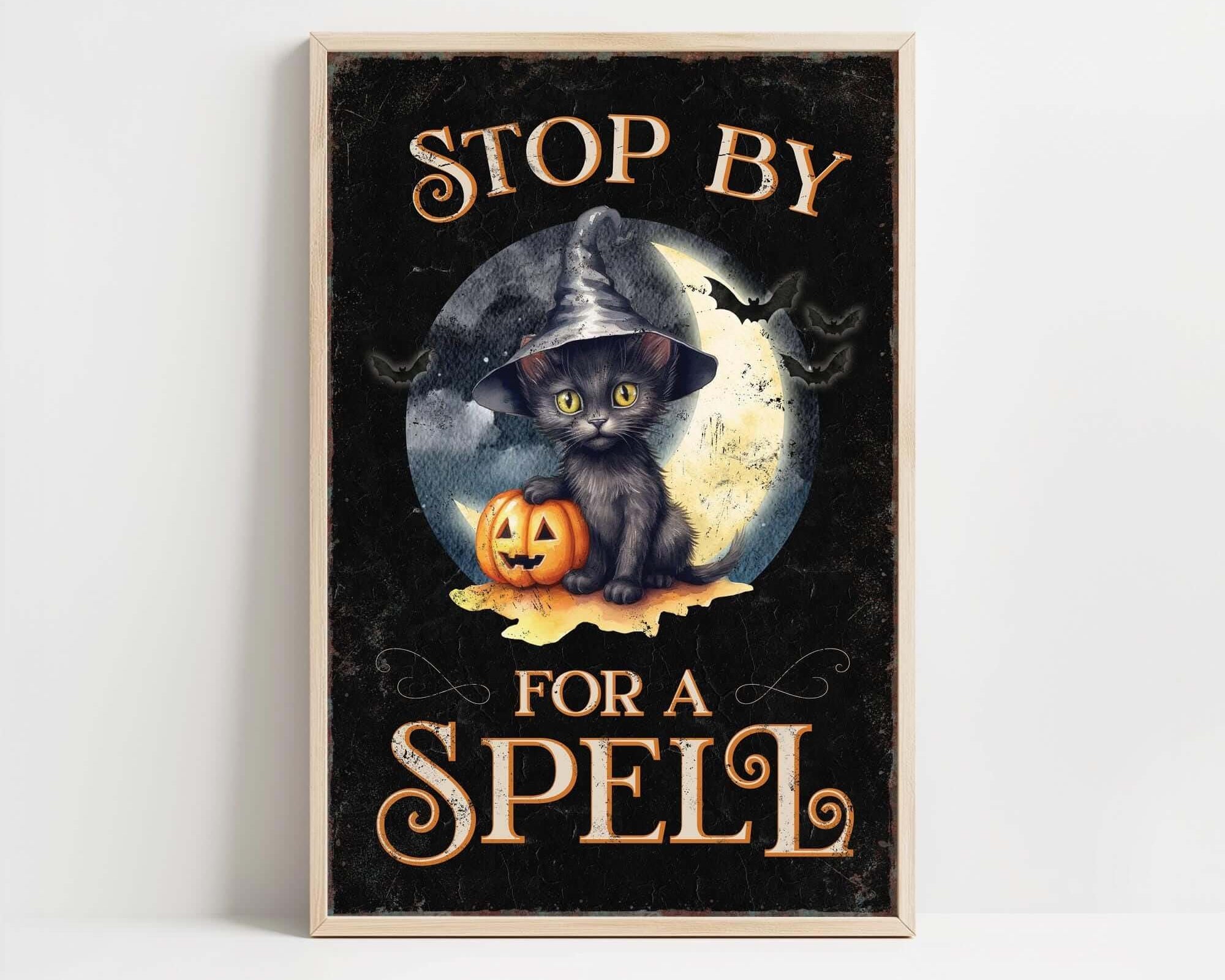 a picture of a cat with a witches hat on
