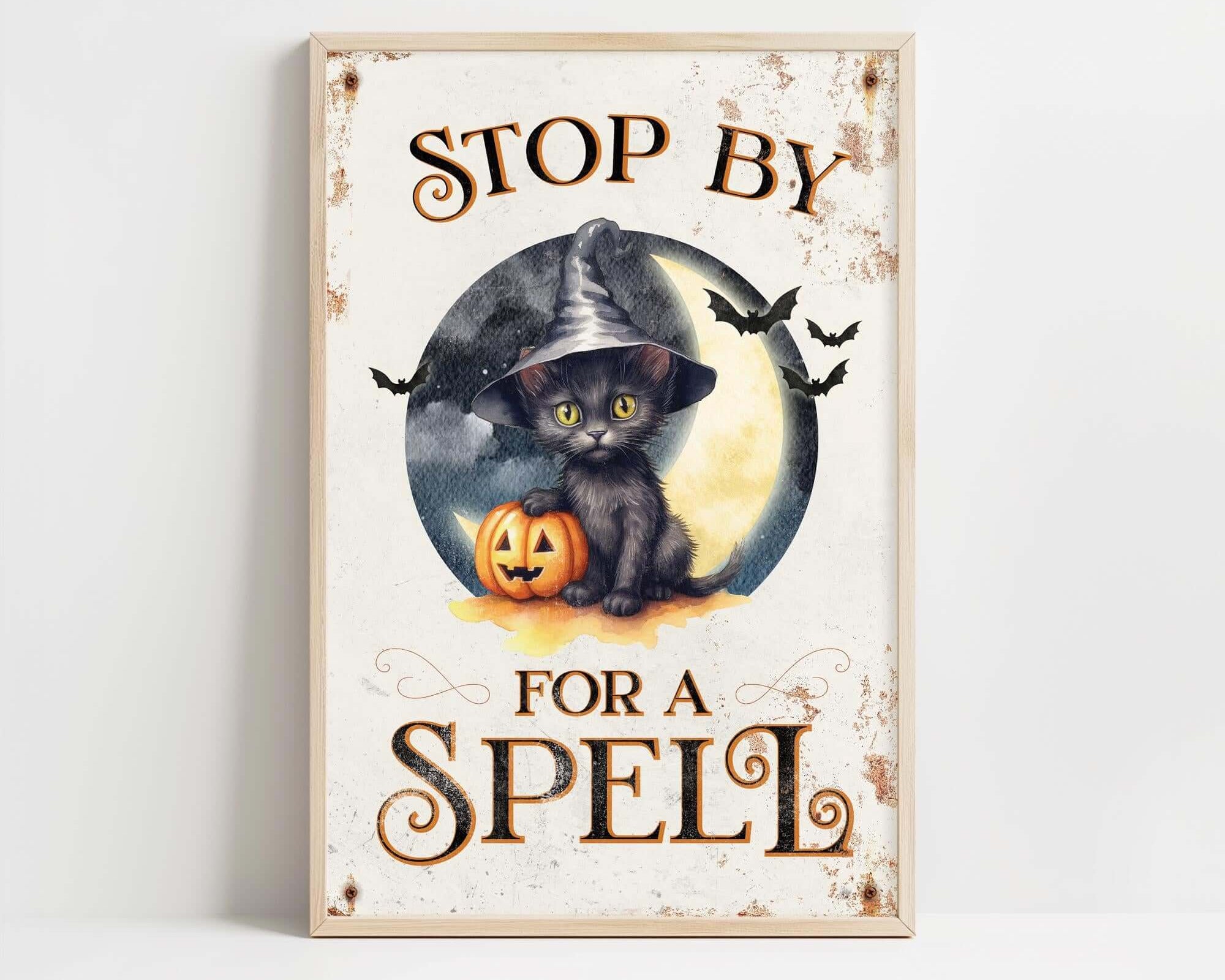 a picture of a cat with a witches hat on