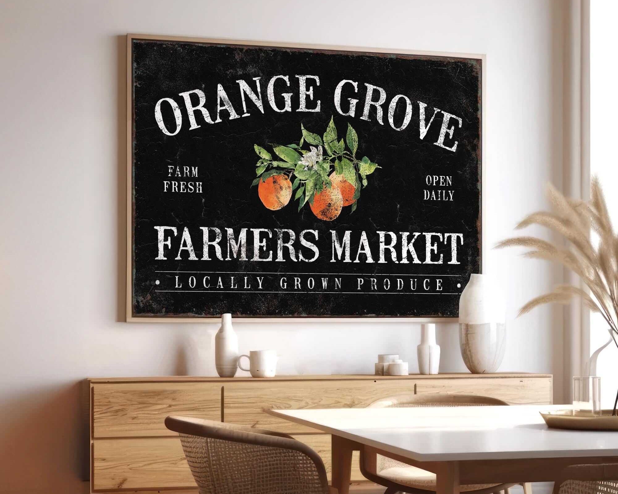 a picture of an orange grove farmers market