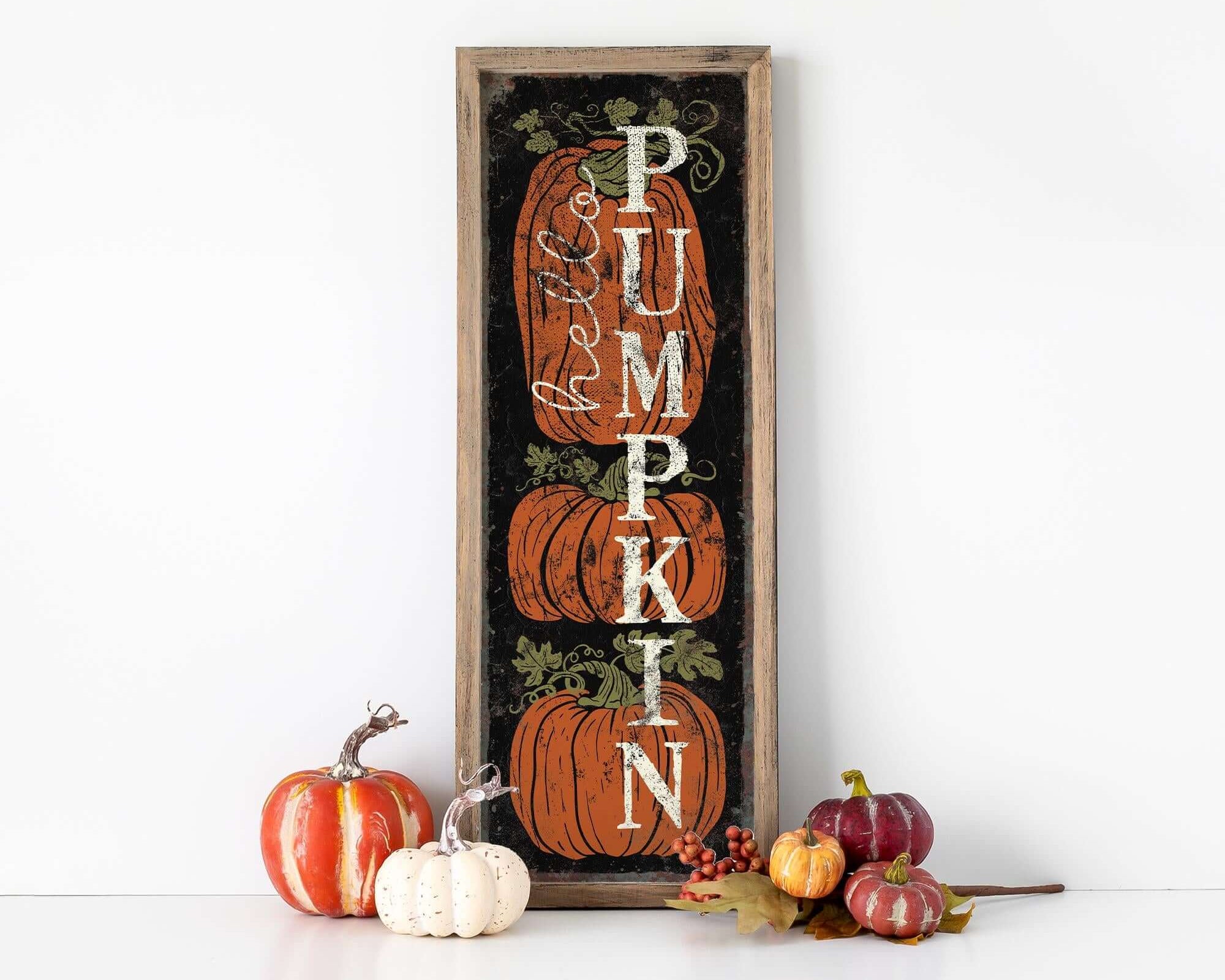a wooden sign that says pumpkin and pumpkins