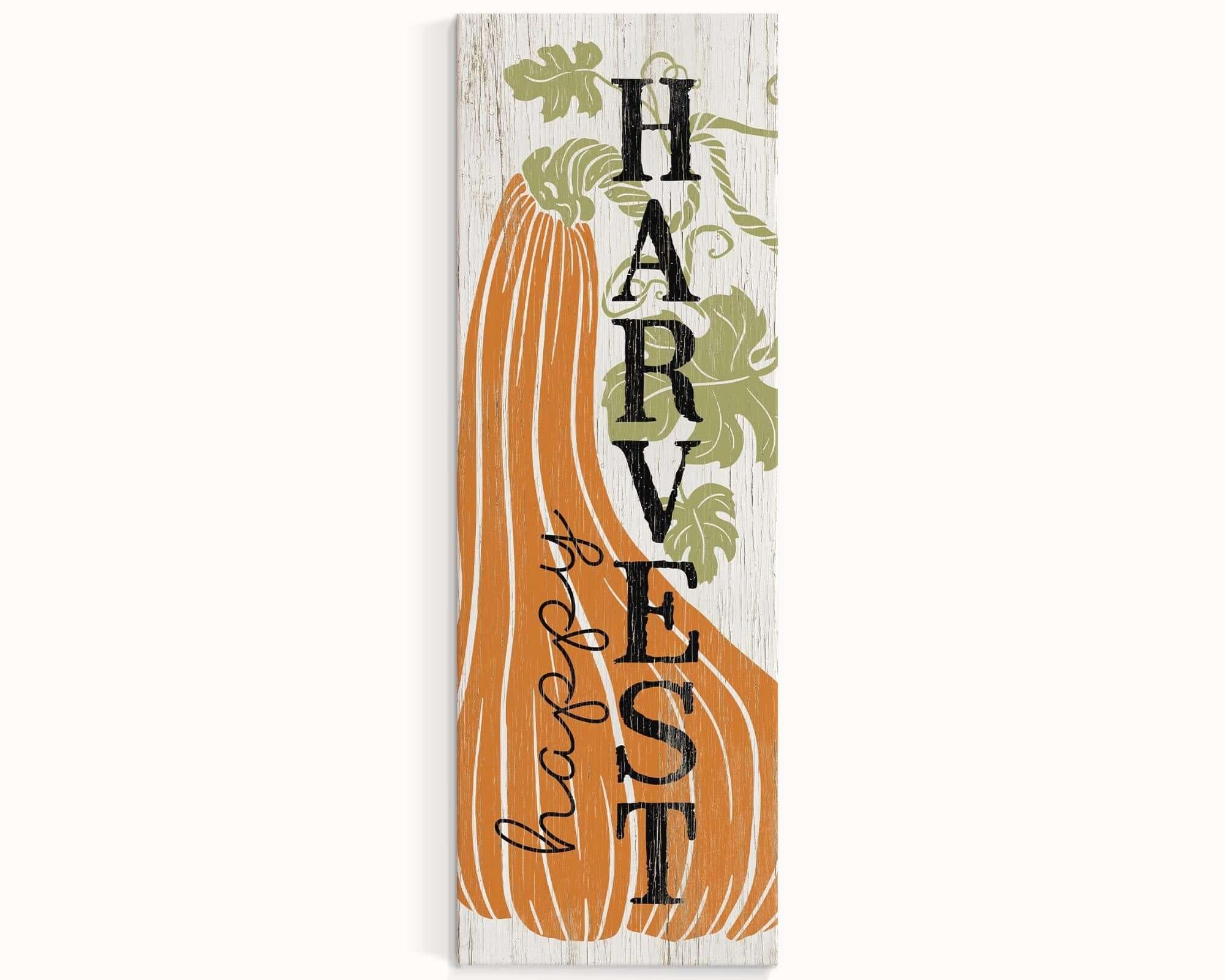 a wooden sign that says harvest with a pumpkin