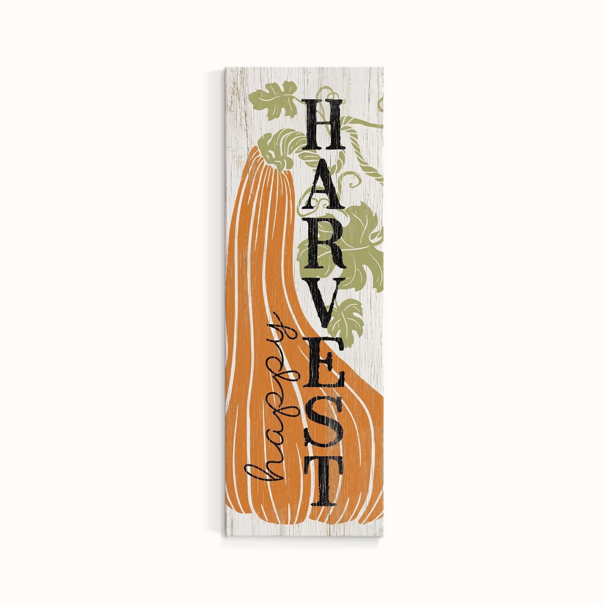 a wooden sign that says harvest with a pumpkin