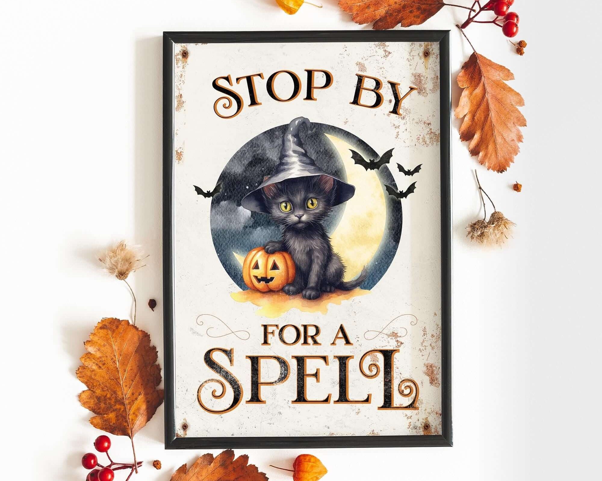 a sign that says stop by for a spell