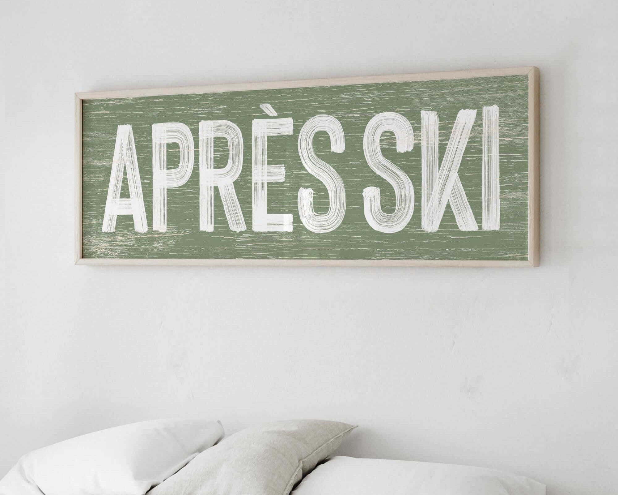 a wooden sign above a bed in a room